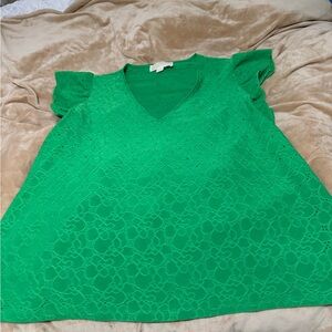 Michael Kors Women's Green Lace V-Neck Top - Classic Short Sleeve XL